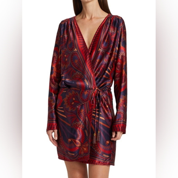 Nwt Farm Rio Macaw Arabesque Plunging V-Neck Wrap Mini Dress - Picture 2 of 14